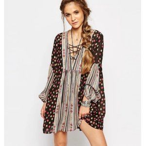 Free People Pebbled Rain or Shine Printed Dress S